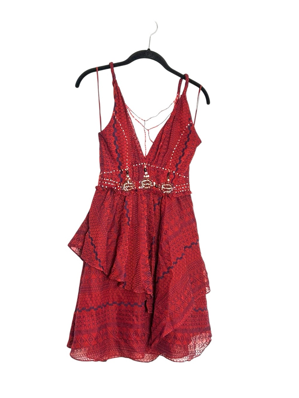 Free People Y2K Red Purple Embroidered Sequin Beaded Boho Dress Size 2
